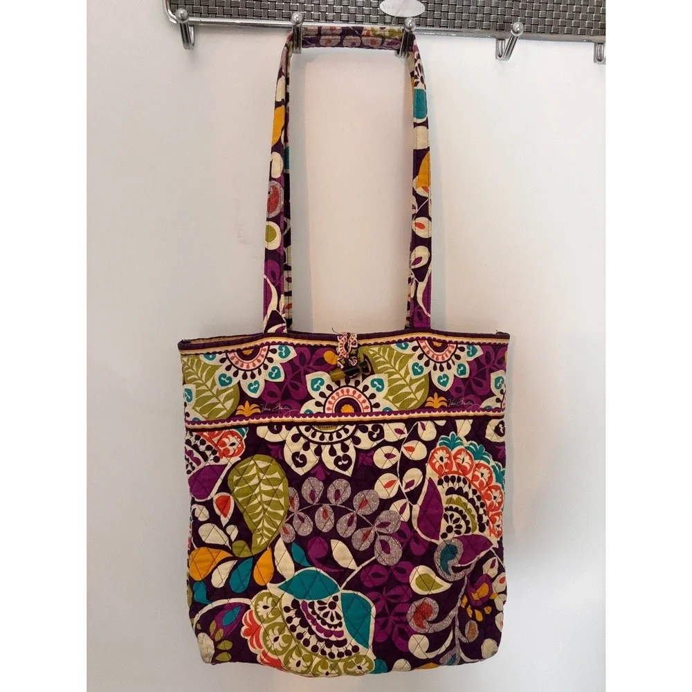 Vera Bradley Quilted Tote – Retired Purple Paisley‎ Floral with Tortoise Toggle
